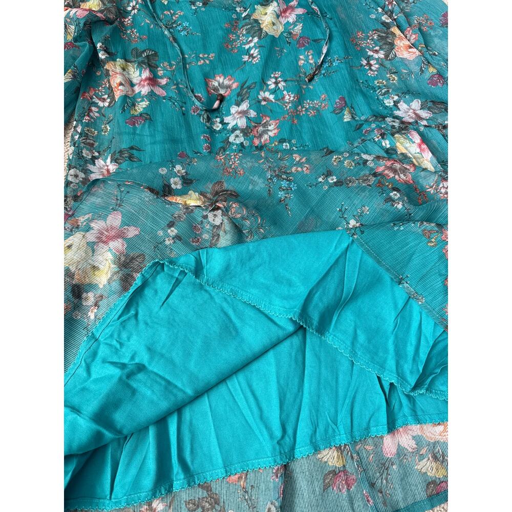 Anthropologie Maeve Emmy Floral Tunic Long Sleeve Sheer Dress Teal Size Small - Picture 9 of 12